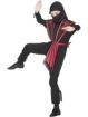 Ninja Costume Kids Black Red Jumpsuit with Hood Overpiece Belt and Bands 2