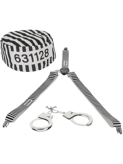 Striped Prisoner Kit Braces Hat Handcuffs 2