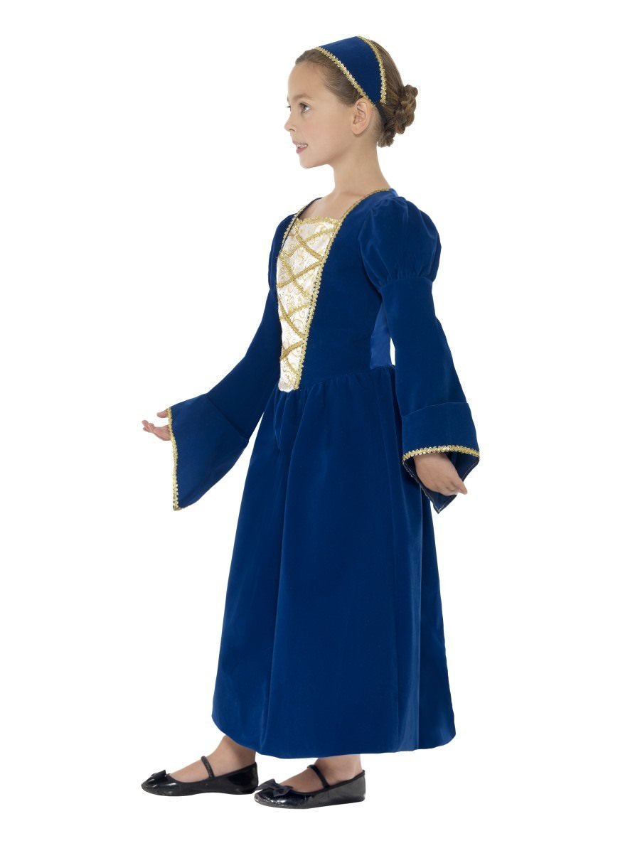 Tudor Princess Girl Costume Kids Royal Blue Dress Headband