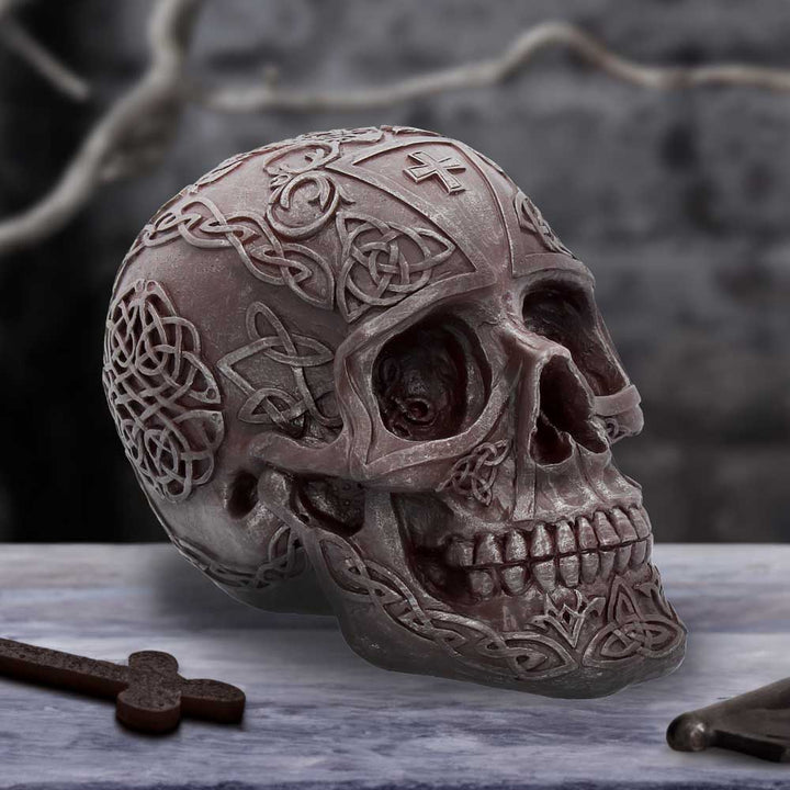 Celtic Iron Skull 16cm Polyresin Statue 7