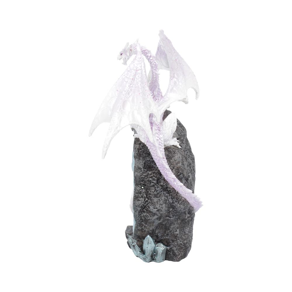 Glacial Custodian Fantasy White Dragon Sitting On a Geode 22cm 1