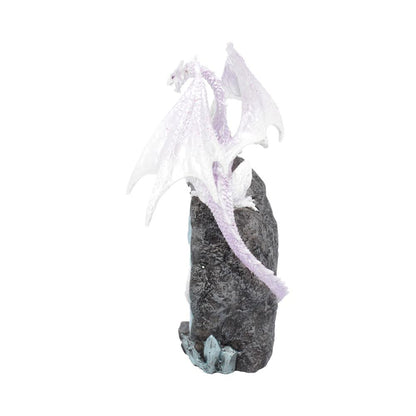 Glacial Custodian Fantasy White Dragon Sitting On a Geode 22cm 1