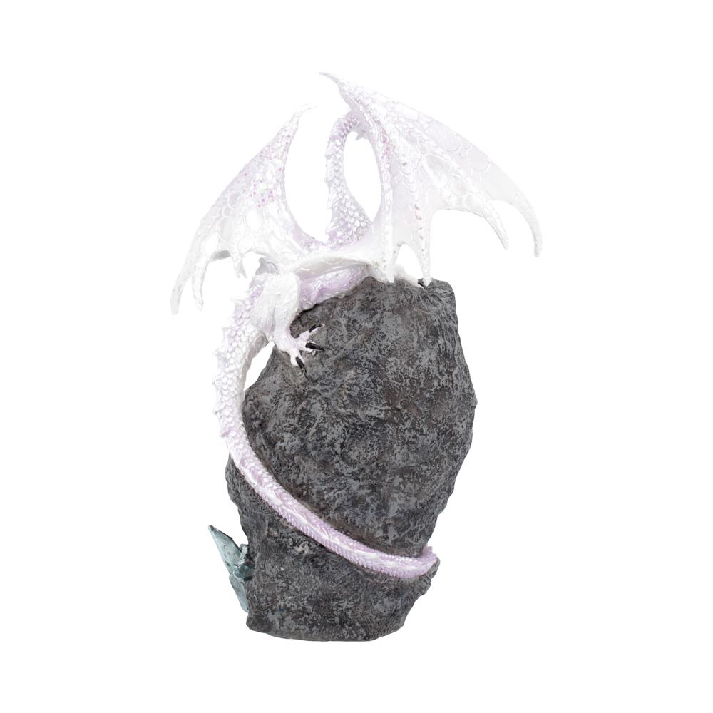 Glacial Custodian Fantasy White Dragon Sitting On a Geode 22cm 2