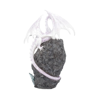 Glacial Custodian Fantasy White Dragon Sitting On a Geode 22cm 2