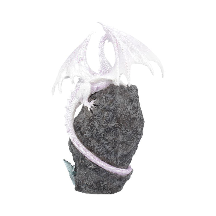 Glacial Custodian Fantasy White Dragon Sitting On a Geode 22cm