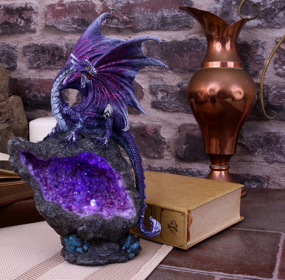 Amethyst Custodian Fantasy Purple Dragon Sitting On a Geode 22cm 5