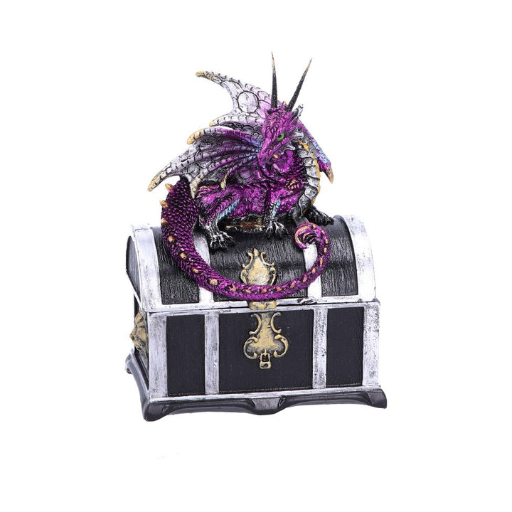 Reptilian Riches Dragon Sitting on a Treasure Chest Storage Box 15cm