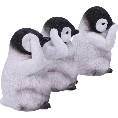 See No Hear Speak Evil Emperor Penguin Chick Figurines Three Wise Penguins 8.7cm 5