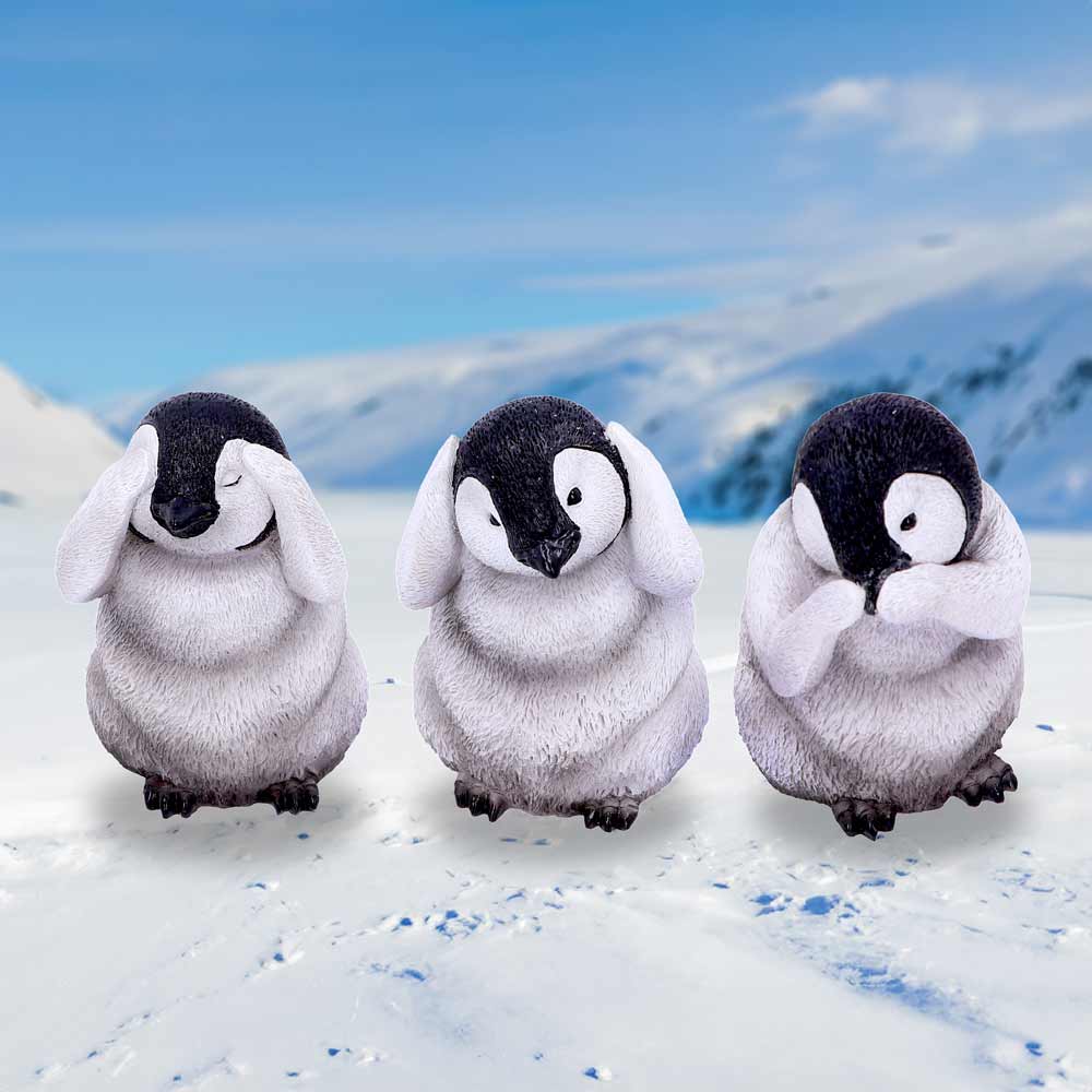See No Hear Speak Evil Emperor Penguin Chick Figurines Three Wise Penguins 8.7cm 6