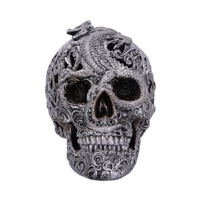 Silver Cranial Drakos Engraved Dragon Skull Ornament 19.5cm 1