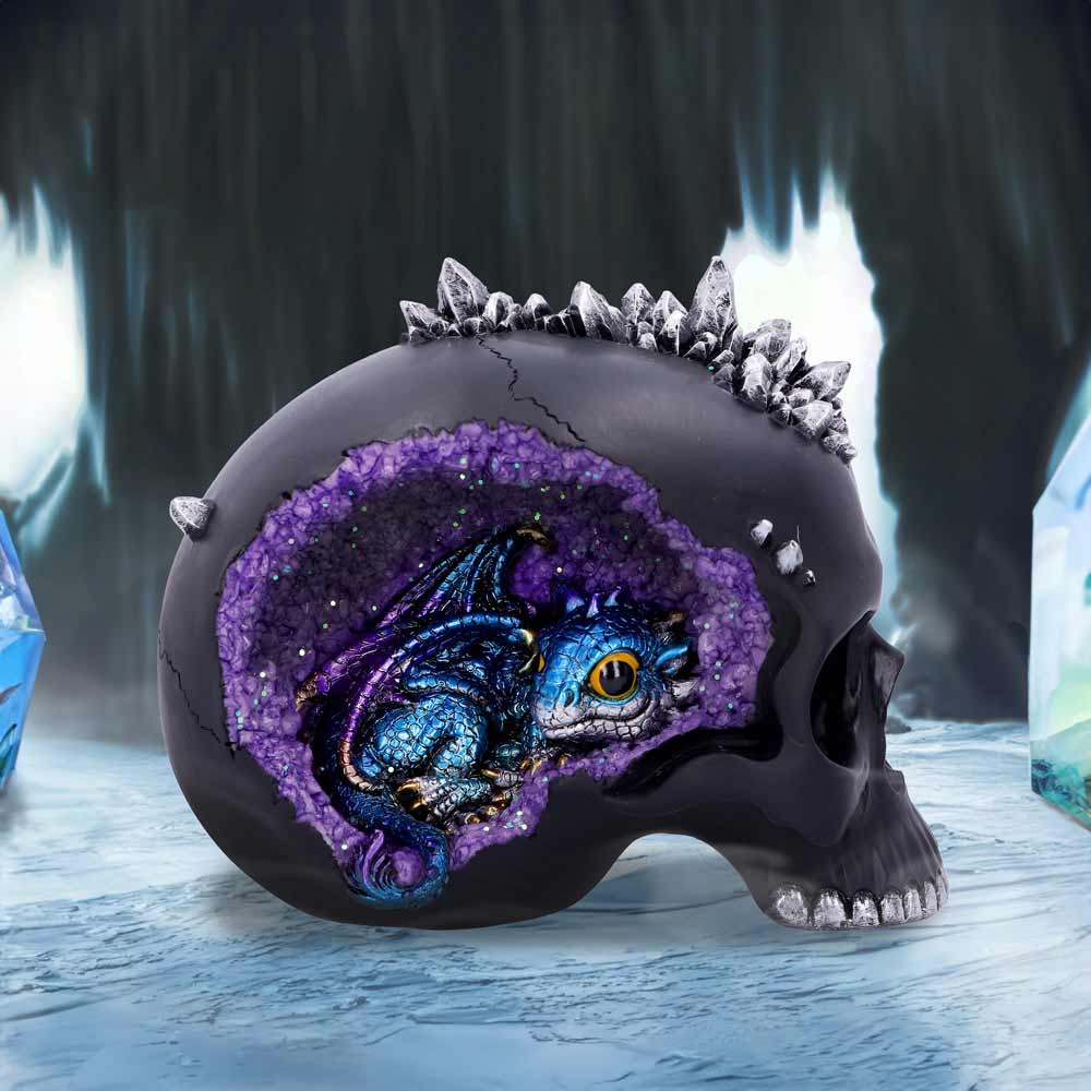 Crystal Cave Small Dragon Hiding within a Skull 16.5cm 7