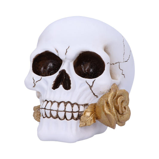 Floral Fate Golden Rose Skull Ornament 1