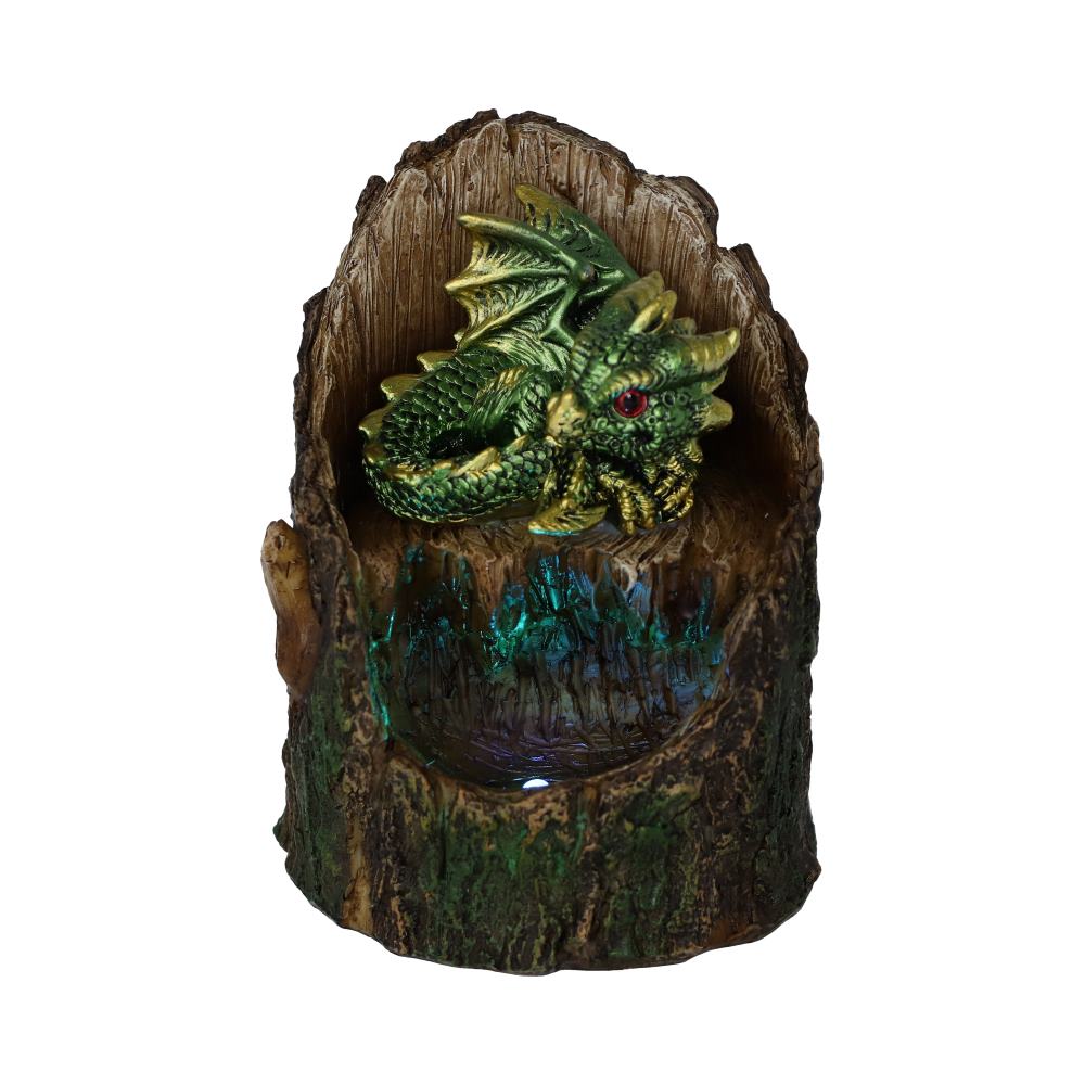 Arboreal Hatchling Green Dragon in Tree Trunk Light Up Figurine 10.8cm
