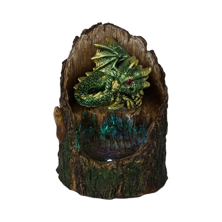 Arboreal Hatchling Green Dragon in Tree Trunk Light Up Figurine 10.8cm