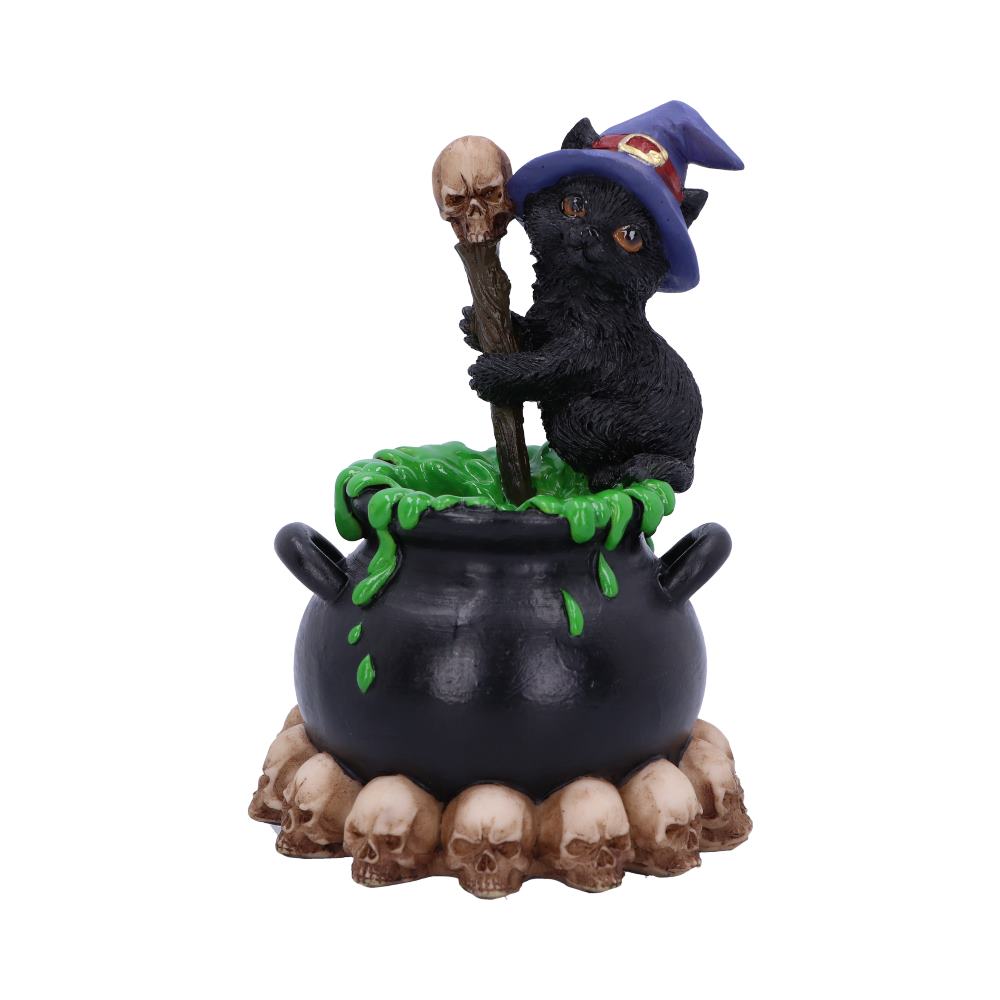 Spook Witches Familiar Black Cat and Bubbling Cauldron Figurine 12cm 1