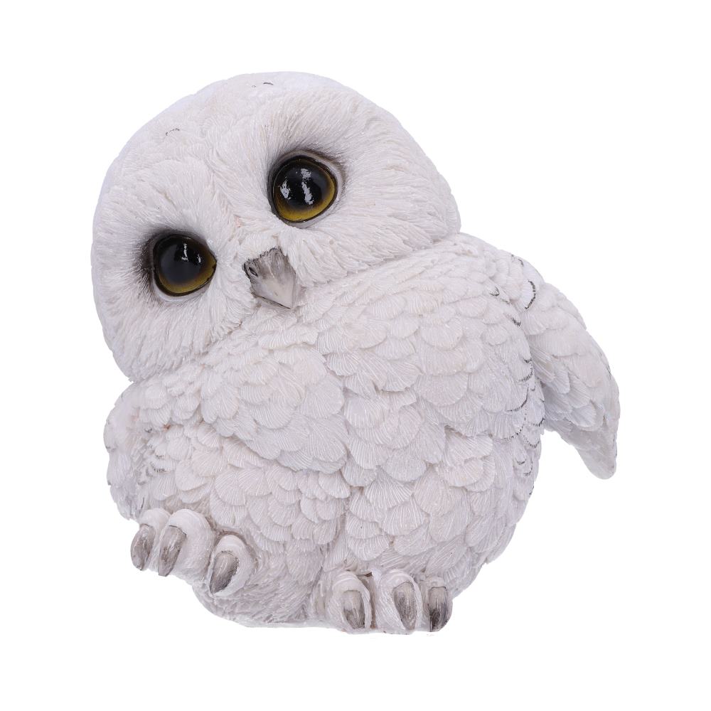 Feathers Cute Round Snowy Owl Figurine 12.5cm White Resin Statue 1