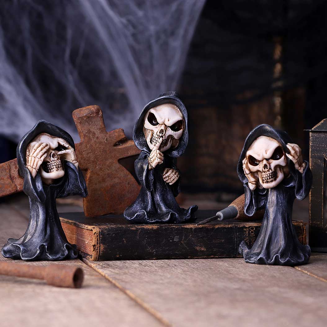 Three Wise Reapers 11cm See No Hear Speak Evil Cartoon Grim 7