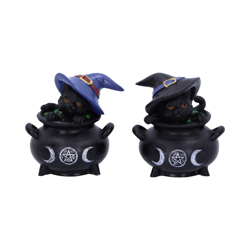 Hubble and Bubble Witches Familiar Black Cat Cauldron Figurines 8cm 1