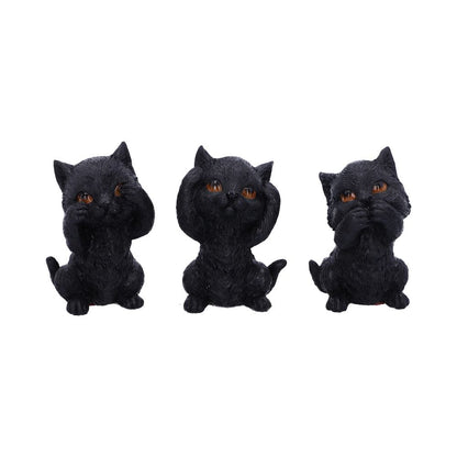 Three Wise Kitties See No Hear Speak Evil Familiar Black Cats Figurine 8.8cm 1