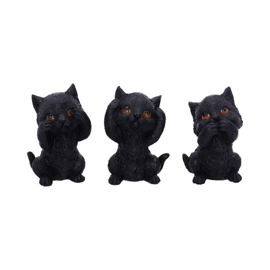 Three Wise Kitties See No Hear Speak Evil Familiar Black Cats Figurine 8.8cm 1