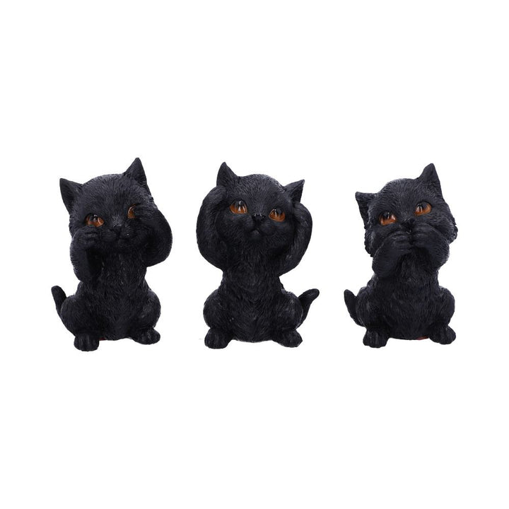 Three Wise Kitties See No Hear Speak Evil Familiar Black Cats Figurine 8.8cm