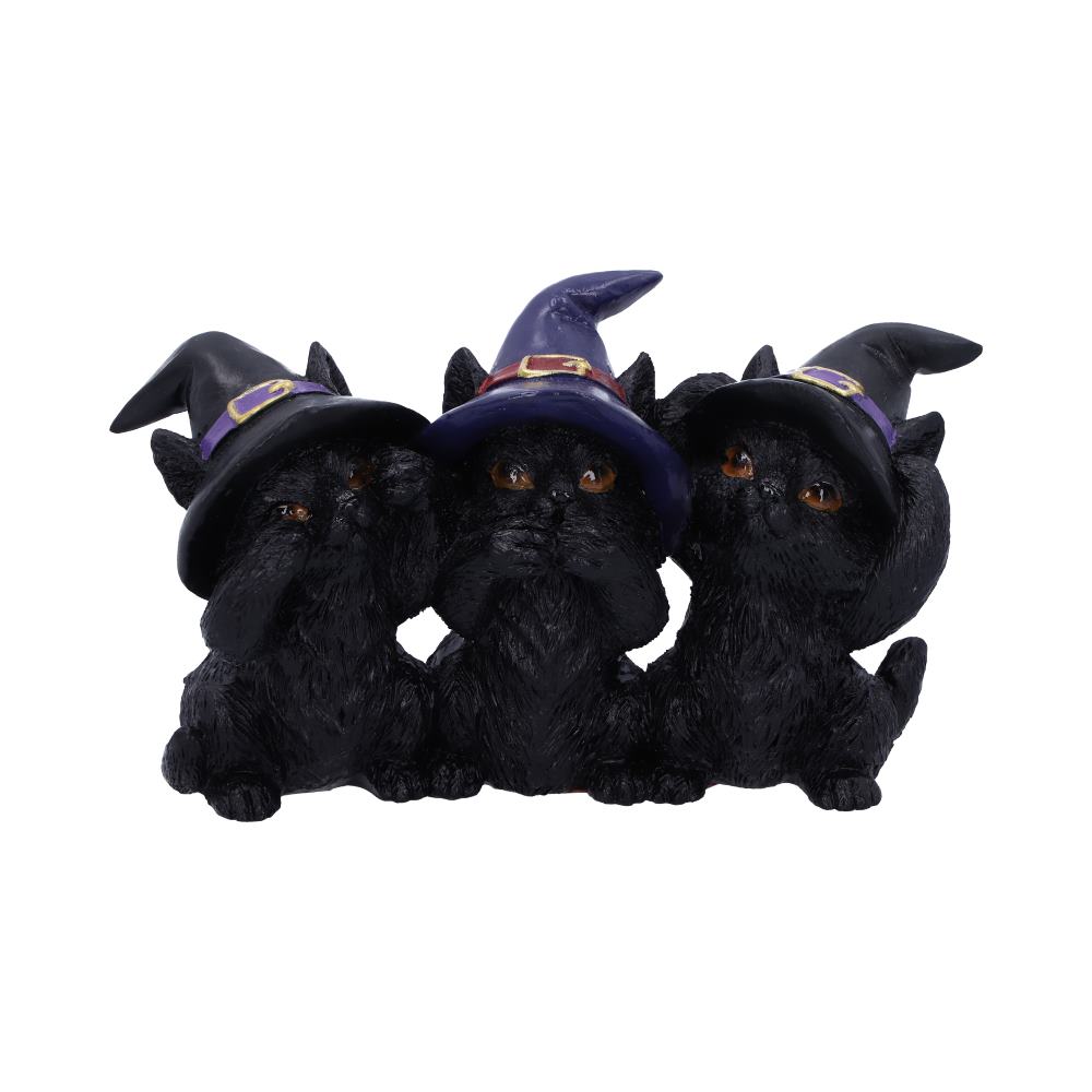 Three Wise Black Cats See No Hear Speak Evil Familiar Figurine 11.5cm 1