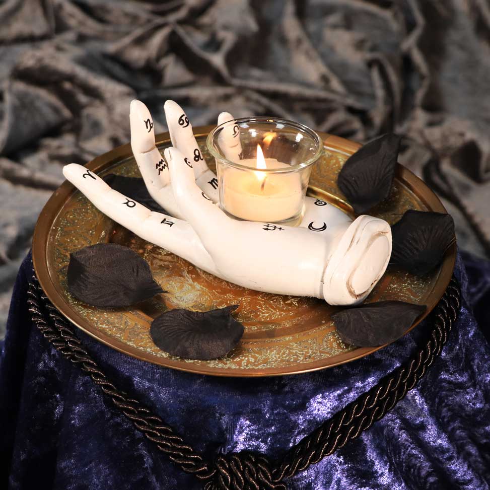 Palmists Prediction White Chiromancy Hand Candle Holder 18.3cm 7