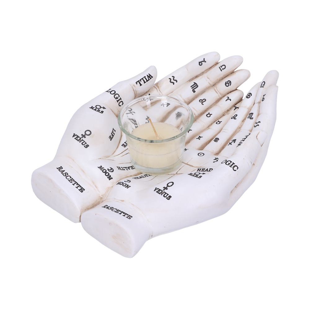 Palmists Guide White Chiromancy Hands Candle Holder 22.3cm 2