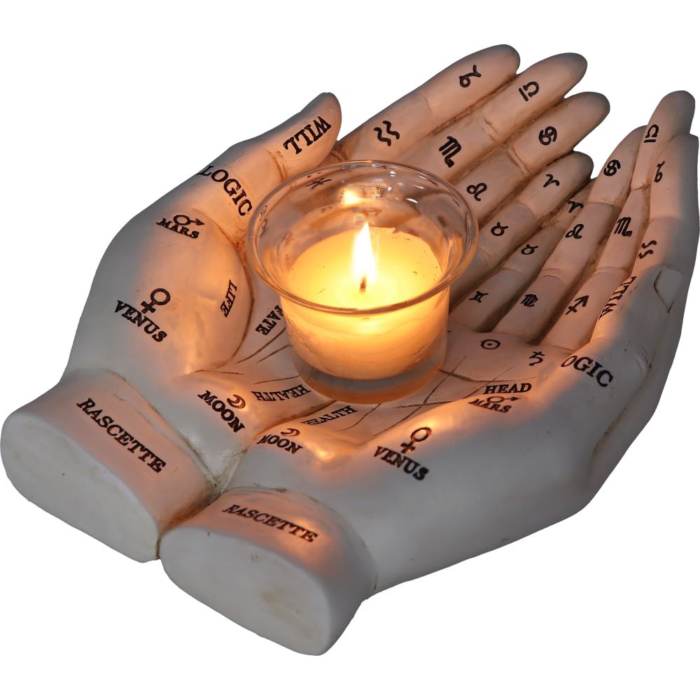 Palmists Guide White Chiromancy Hands Candle Holder 22.3cm 6