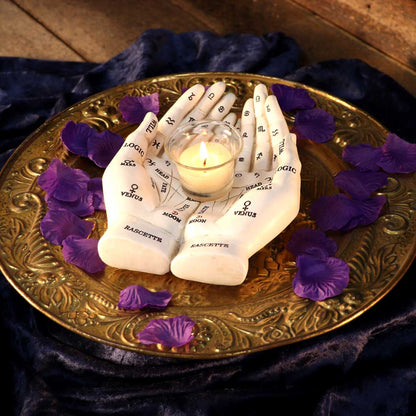Palmists Guide White Chiromancy Hands Candle Holder 22.3cm 7