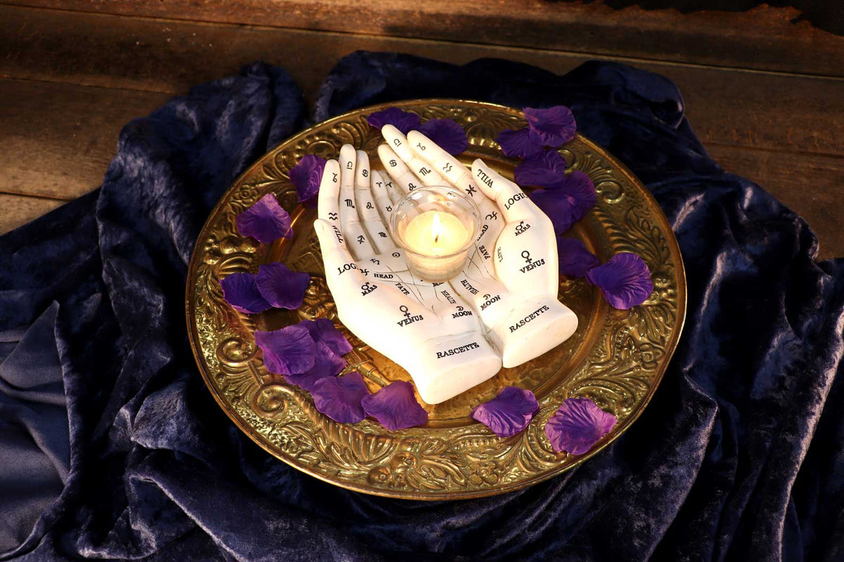 Palmists Guide White Chiromancy Hands Candle Holder 22.3cm 8