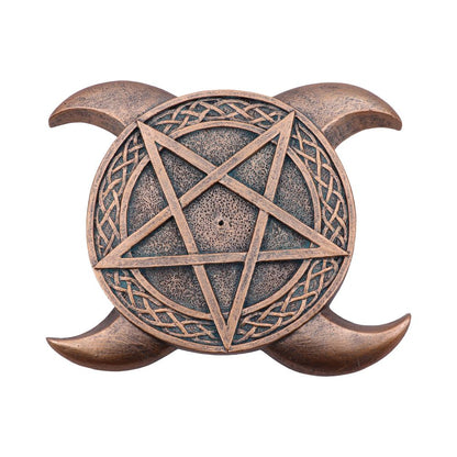 Bronze Triple Moon Pentacle Incense Burner 15.5cm 1