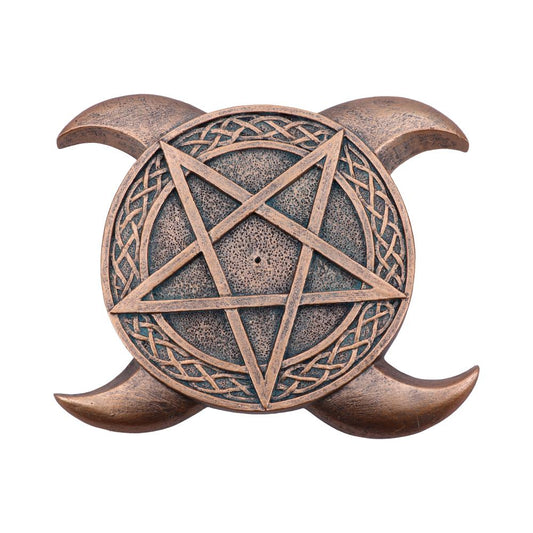 Bronze Triple Moon Pentacle Incense Burner 15.5cm 1