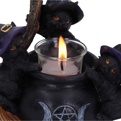 Familiar Cauldron Black Cat Candle Holder 12.5cm 5