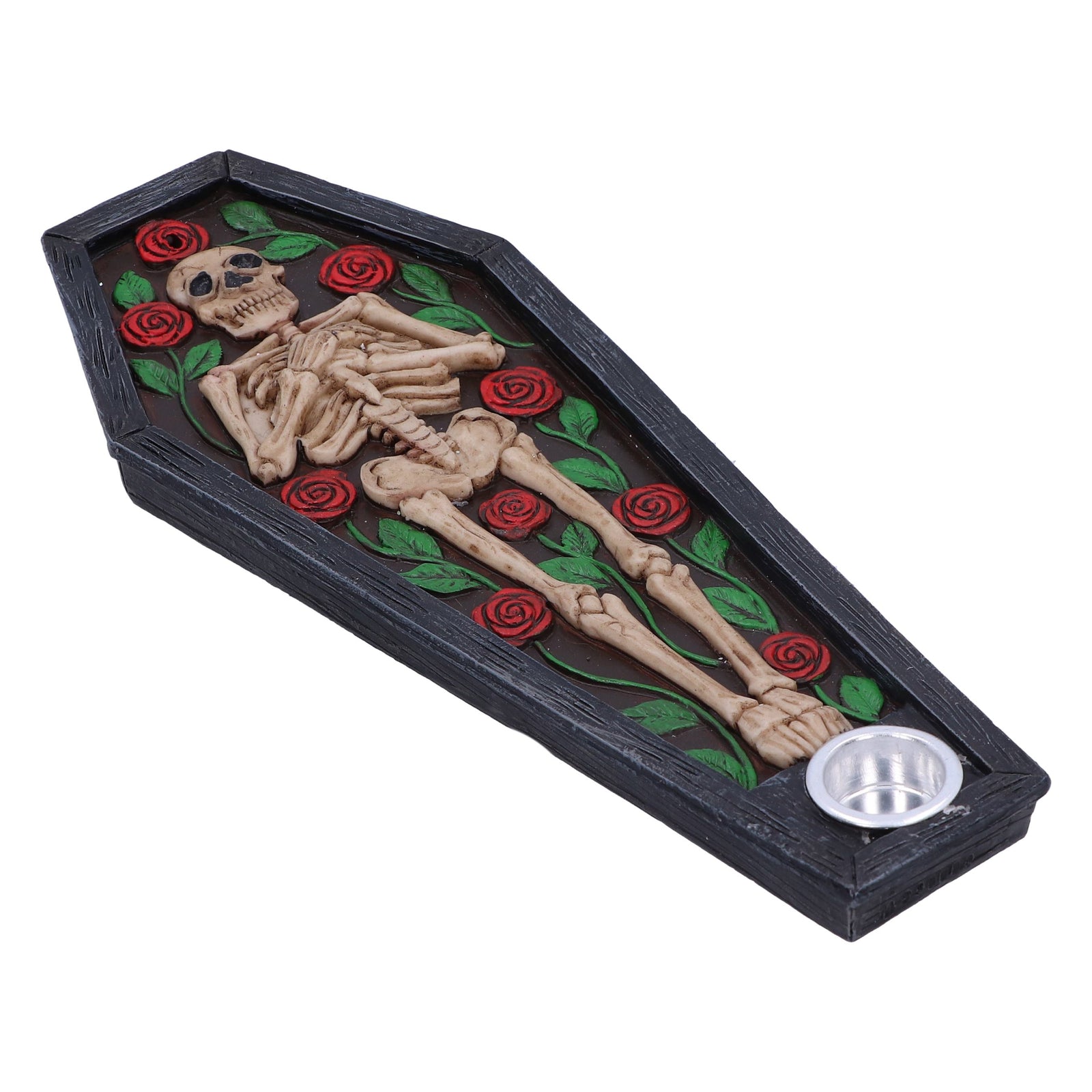 Rest in Roses Skeleton Coffin Incense Burner 21.5cm 1