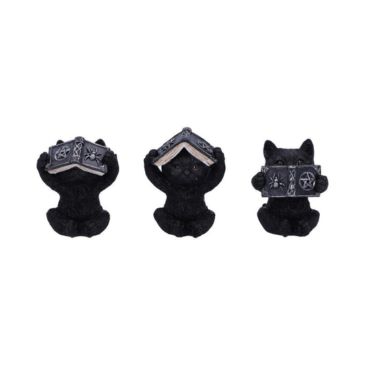 Three Wise Witchy Black Spell Cats 8.5cm 1