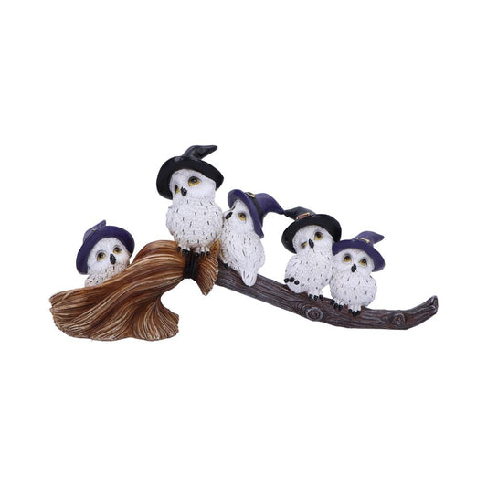 Feathered Owls on Broomstick Figurine 26cm 1