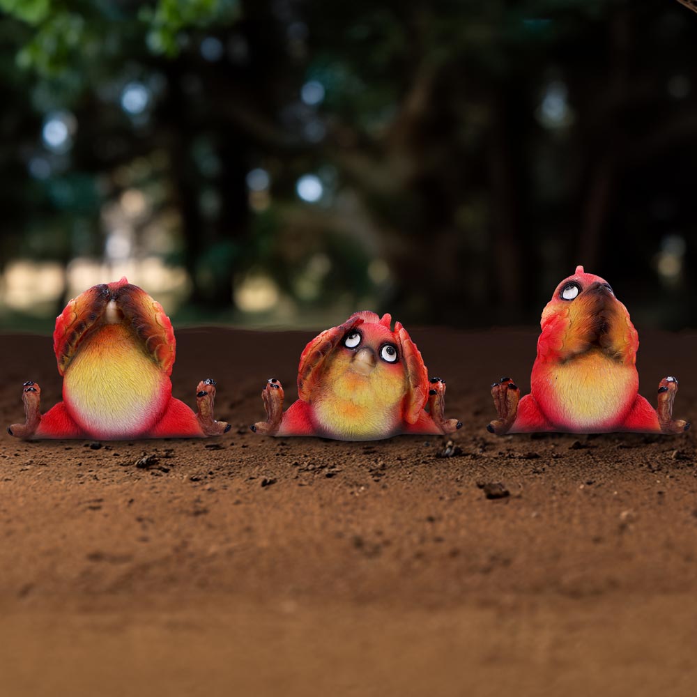 Comical Three Wise Bird Figurines Birds 9.8cm 7