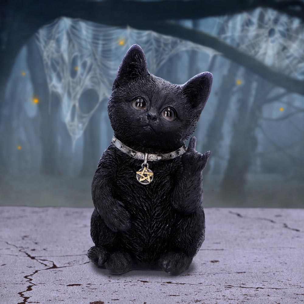Metallicat Black Cat Throwing Rock Hand Sign 16.5cm 6