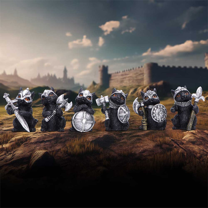 Cat Crusaders Set of 6 Fierce Warrior Figurines with Unique Poses 5.5cm
