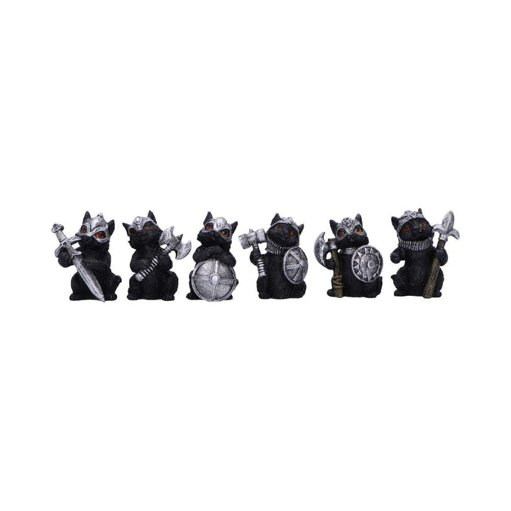 Cat Crusaders Set of 6 Fierce Warrior Figurines with Unique Poses 5.5cm