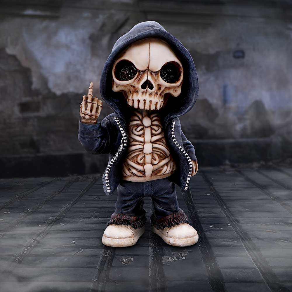 Flip the Bird a Bold and Rebellious Street Art Inspired Reaper Figurine 25cm 7