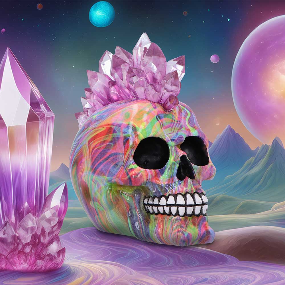 Psychedelic Crystal Skull with Light Up Mohawk 17cm 7