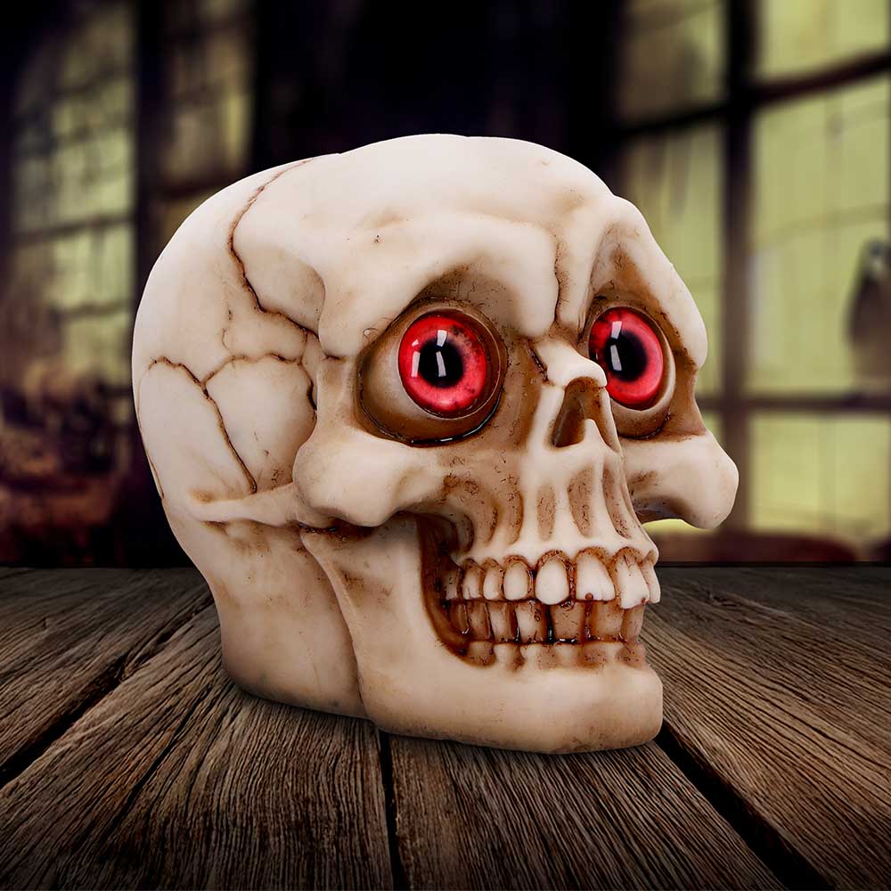 Eyes Wide Open Red Decorative Resin Skull 8.7cm 7