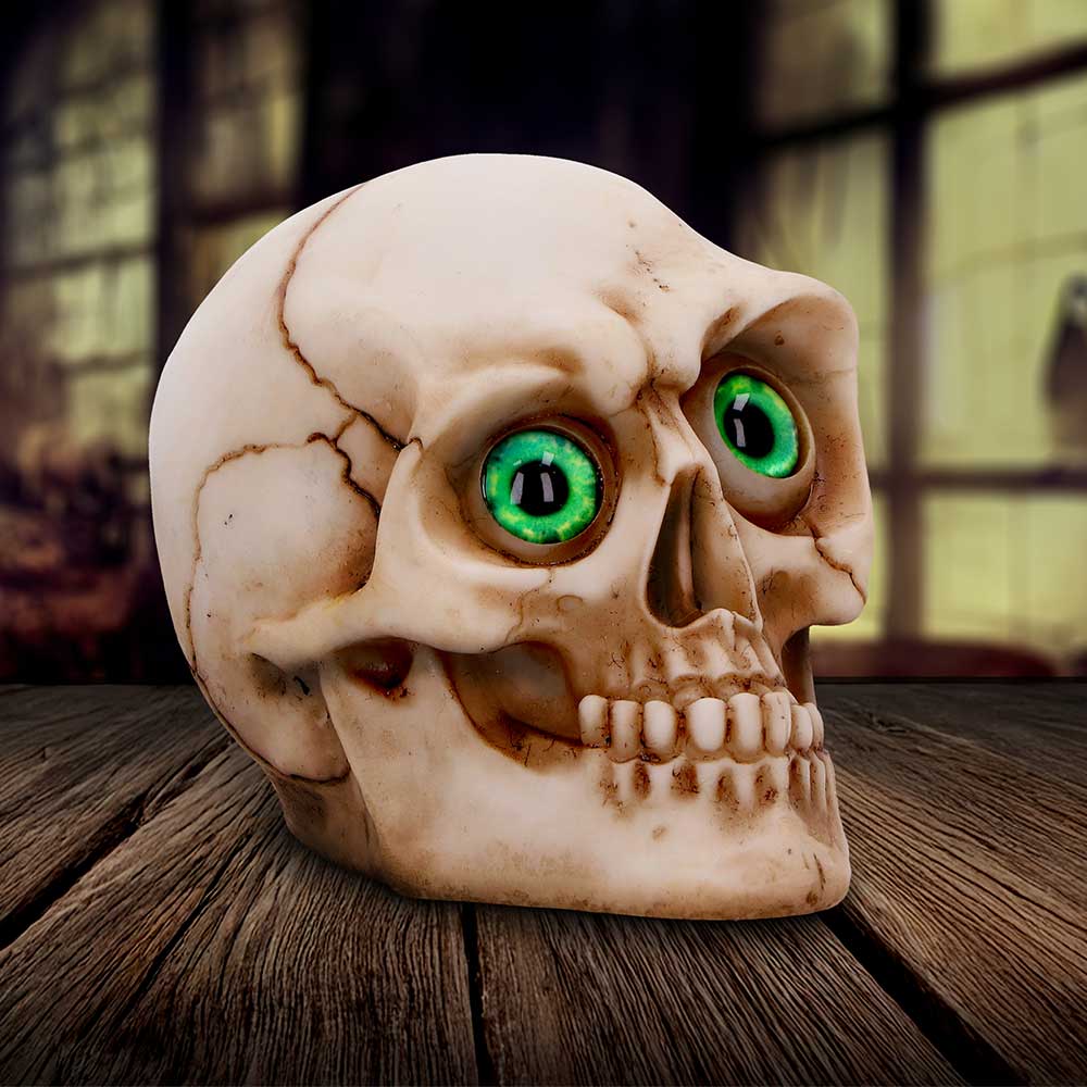 Eyes Wide Open Green Decorative Resin Skull 7cm 7