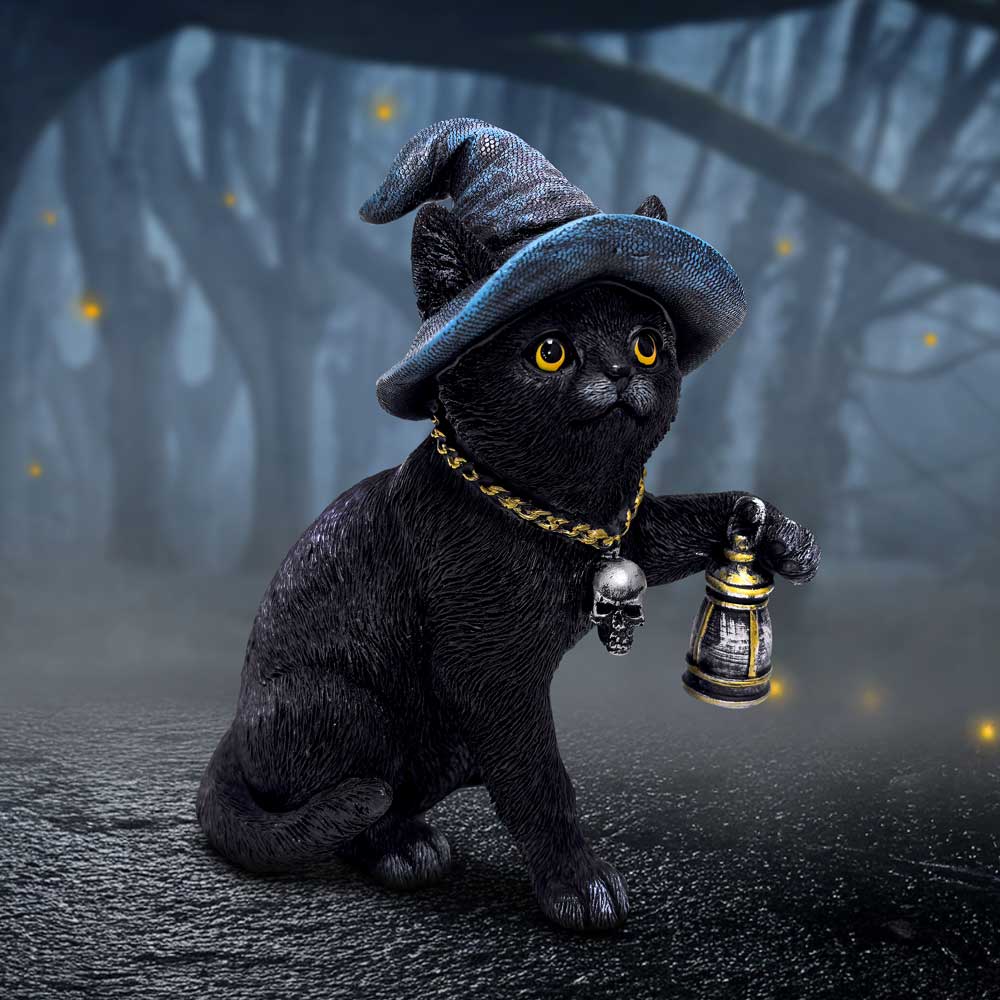 Familiar Witch Cat Lantern Figurine 18cm 7