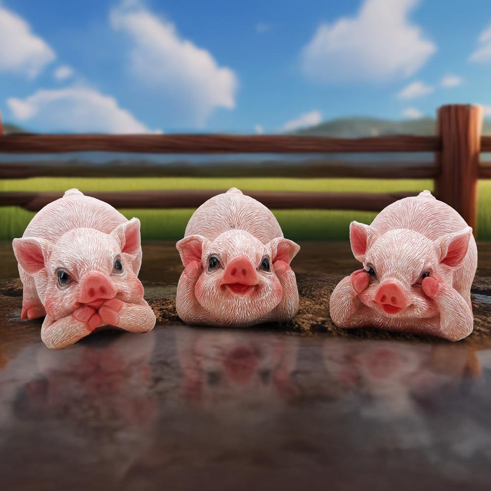 Three Wise Playful Pigs Figurine Set 8.4cm 7