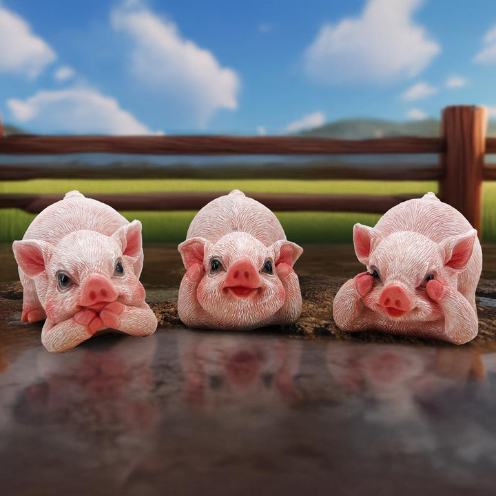 Three Wise Playful Pigs Figurine Set 8.4cm 7