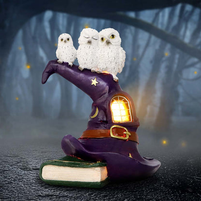 The Witching Perch Owl Witch LED Hat Sculpture 18.5cm 7