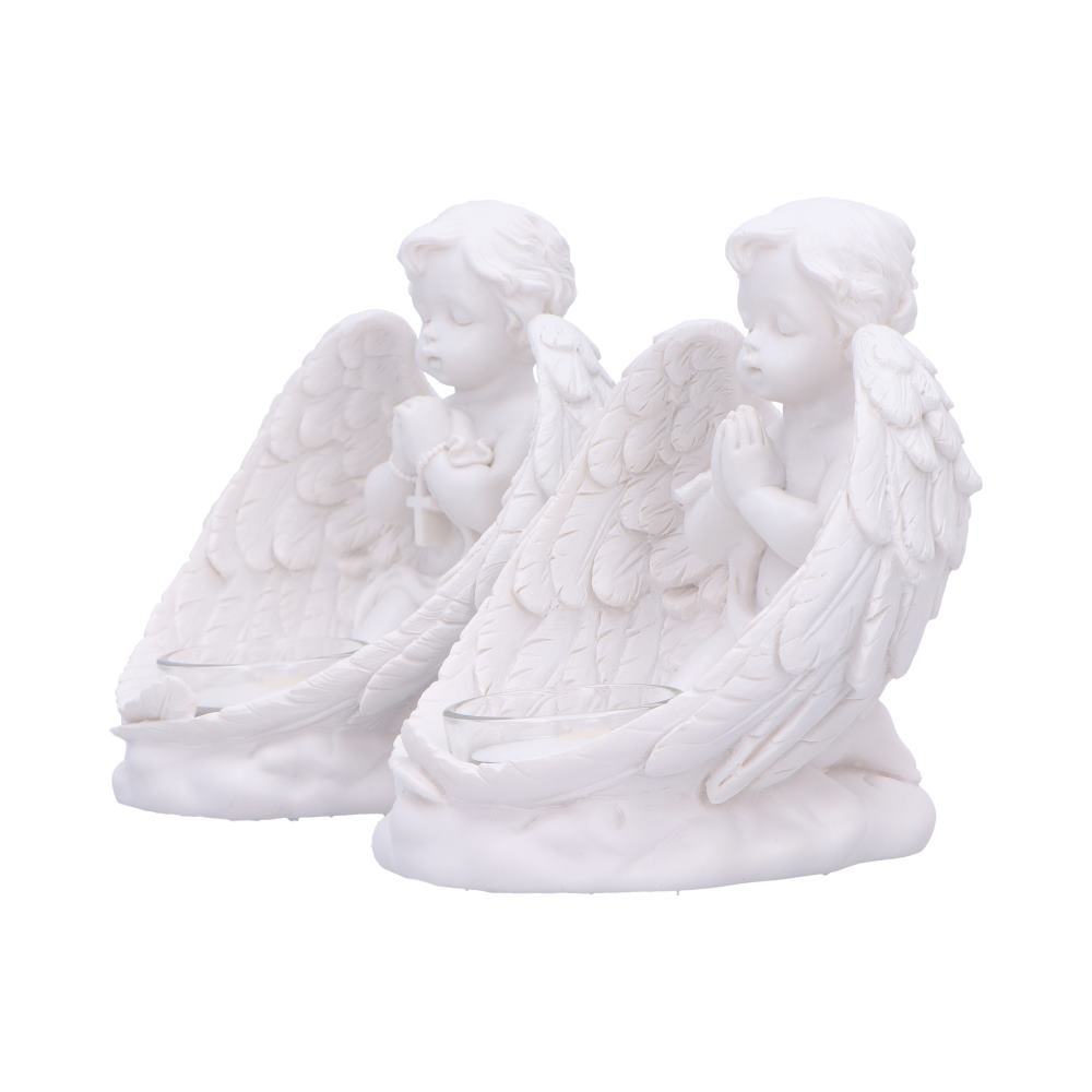 Whispers to Heaven Praying Cherubs Tea Light Holder Set of Two 13cm 2